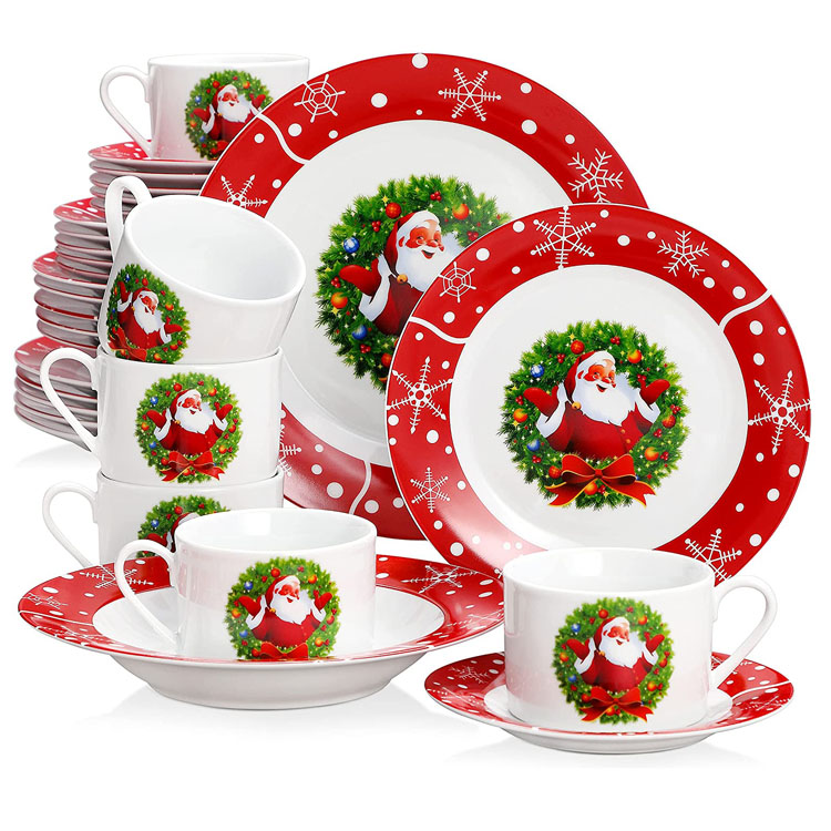 Set Alat Makan Krismas Seramik Santa Claus 30PCS