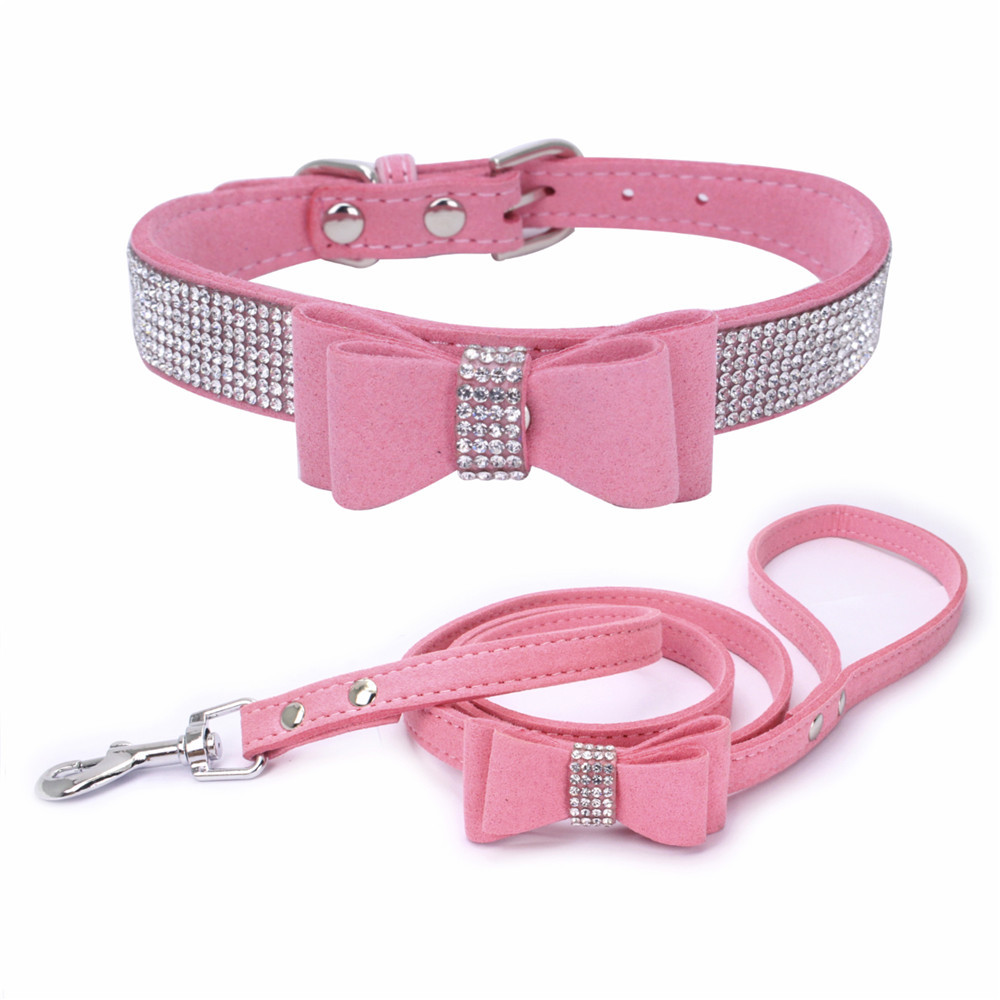 Kolar Anjing Crystal Puppy Bling Rhinestones yang boleh disesuaikan dengan Bow Tie