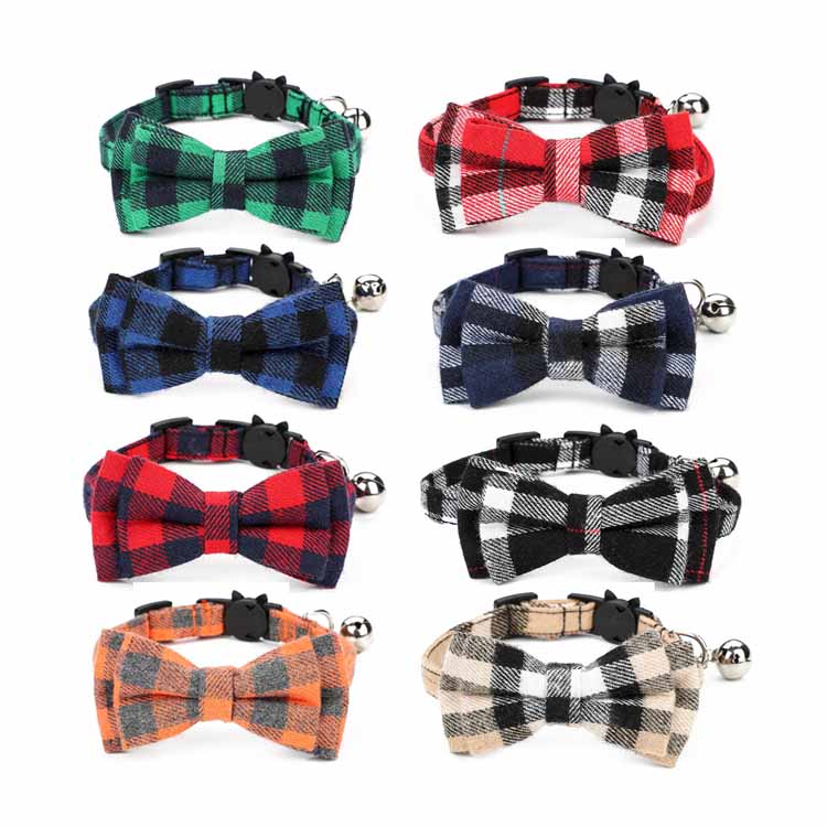 Kolar Ikatan Bow Plaid Dog Adjustable dengan Bell