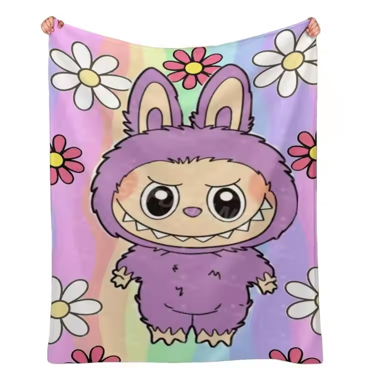 Kartun labubu 100% sofa membuang selimut bunga promosi