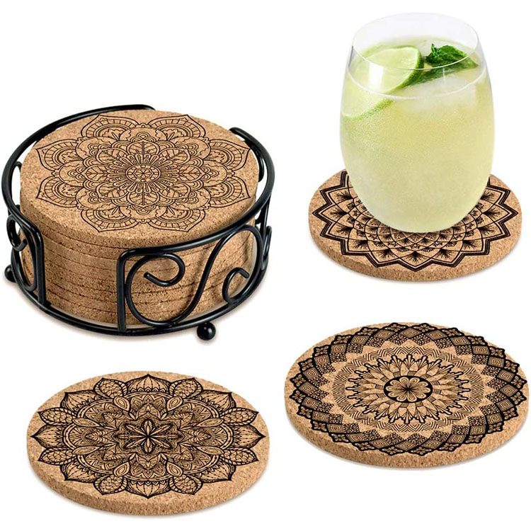 Set Cork Coasters Minuman Penyerap Sejuk dengan Pemegang