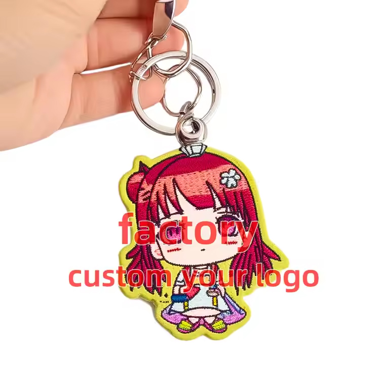 Logo tersuai sulaman keyring rantaian kunci bersulam