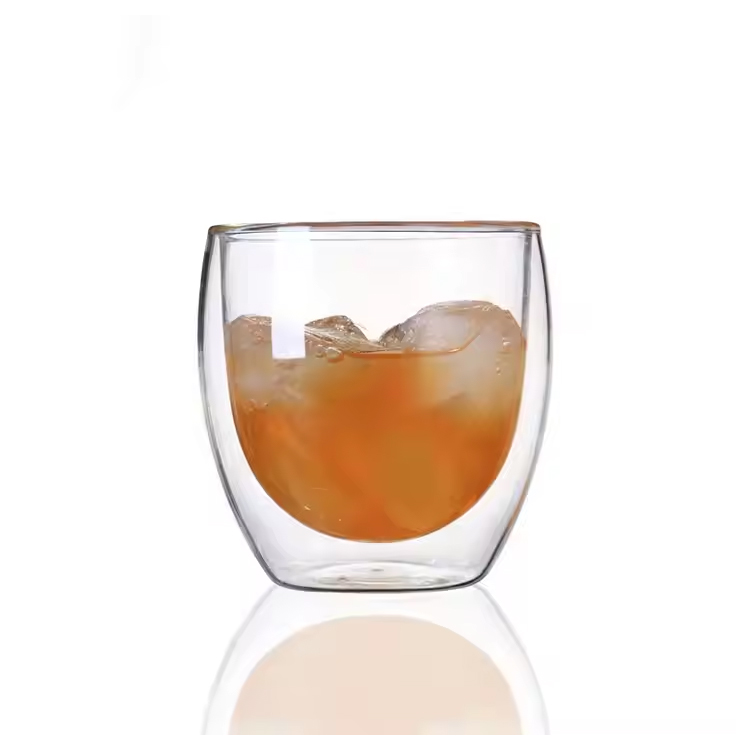 Gelas dinding berganda set 4 pcs kaca wiski terlindung