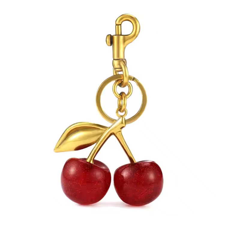 Fesyen 3D Crystal Red Cherry Summer Loket Rantai Kunci
