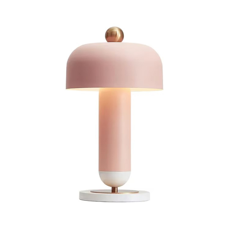 Lampu Meja Hiasan Rumah Cendawan Vila Nordic Pink Metal