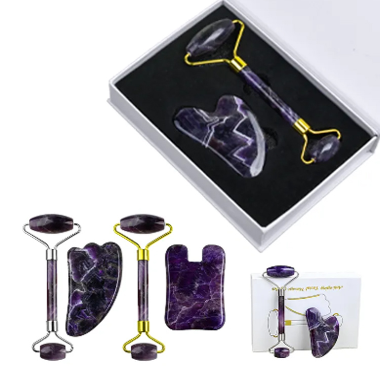 Roller Jade Amethyst Natural dan Set Massager Muka Gua Sha