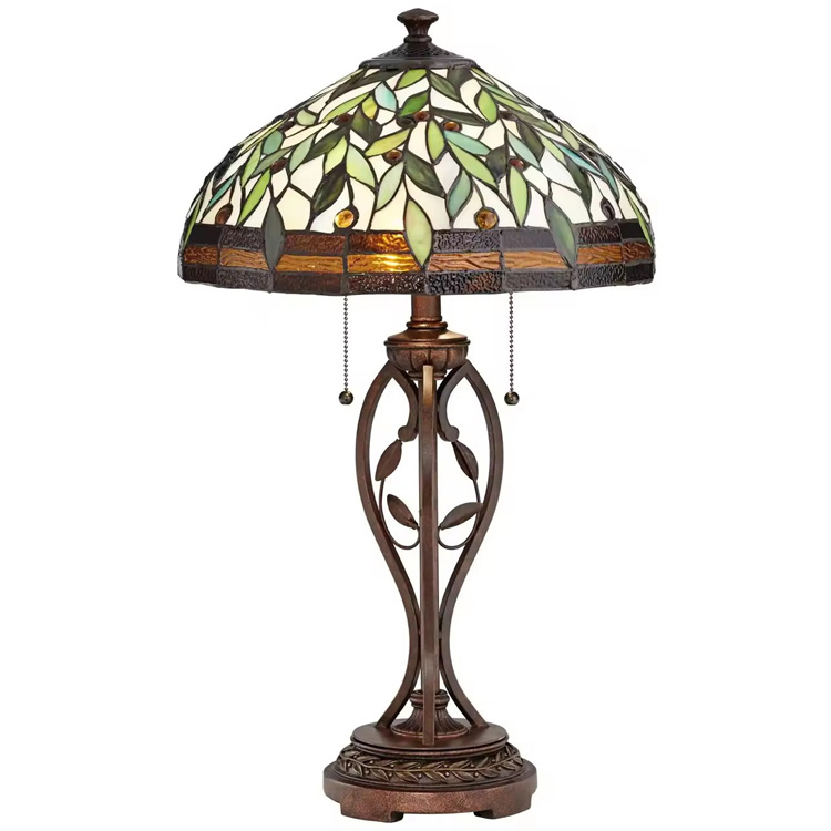 Lampu Meja Tiffany Vintage Kaca Berwarna Mewah Nordic Antik