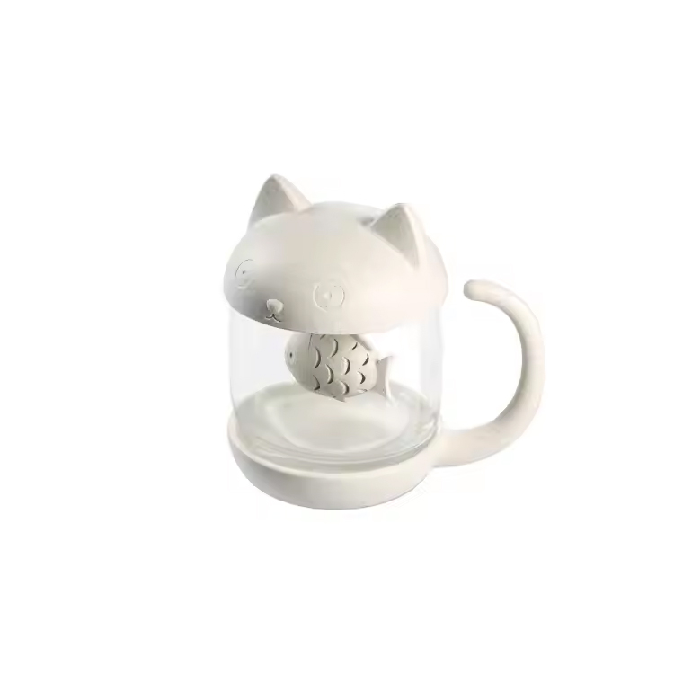 Cawan Teh Pejabat dengan Glassware Cat Cat Infuser Fish Infuser