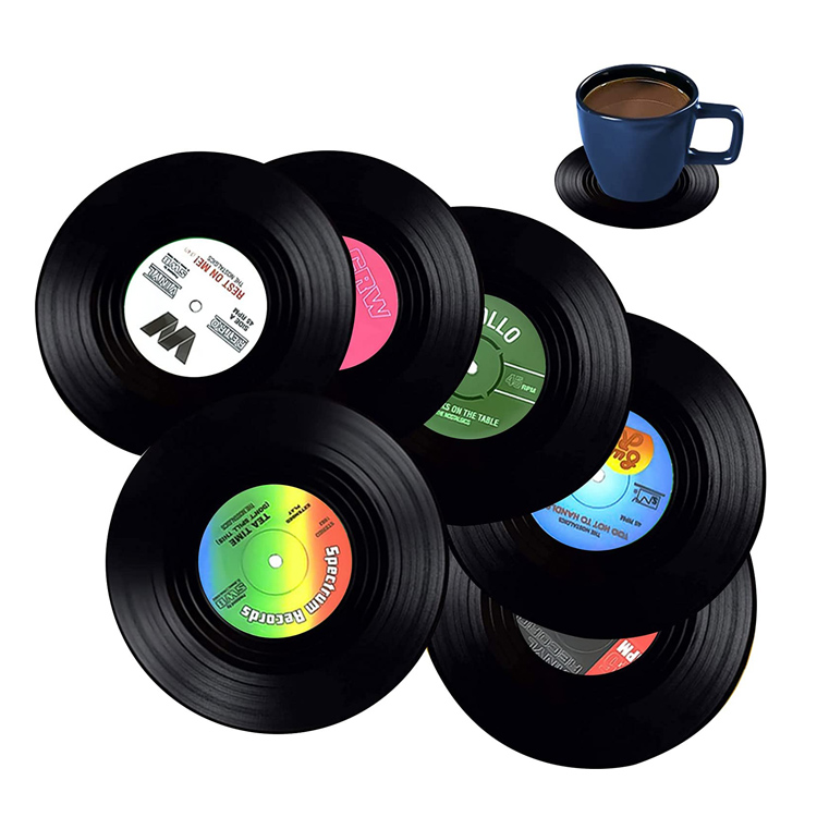 Set 12 Coaster Rekod Vinyl Vintage Retro untuk Minuman