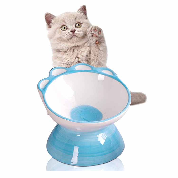 Slant Dog Feeder Mangkuk Makanan Kucing Seramik Tinggi